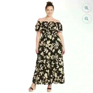 Terra & Sky Women's Plus Size Off The Shoulder Maxi Dress size 0X Floral NWT